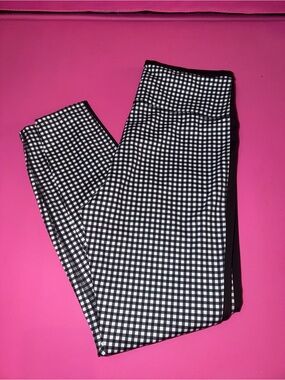 Avia Black White Gingham Checkered High Waisted Athletic Leggings Medium Fall